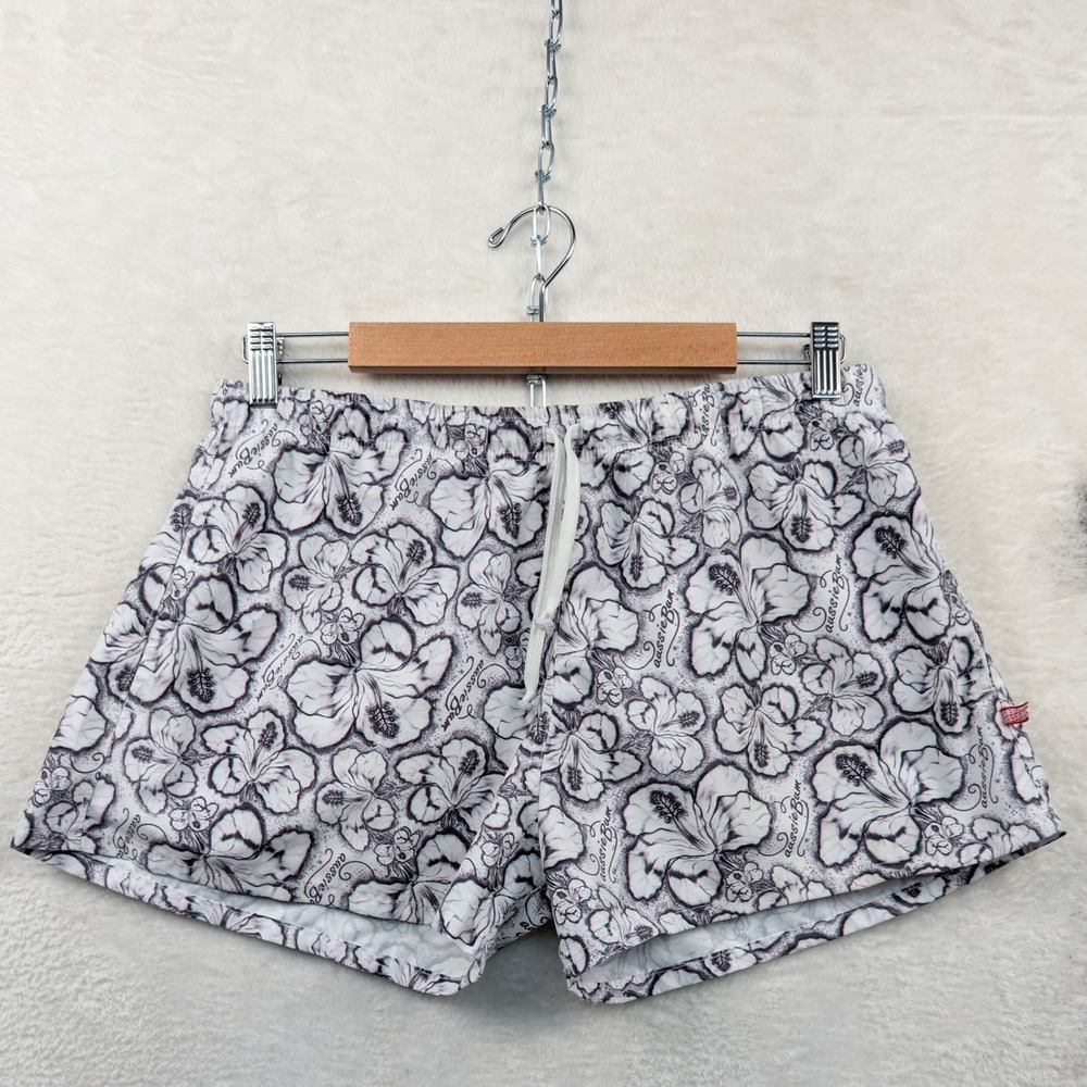AussieBum Swim Shorts Men's M White Hibiscus Floral Print Beach Trunks Summer